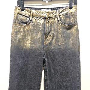 Zara Black And Gold Foil Metallic Jeans USA 4